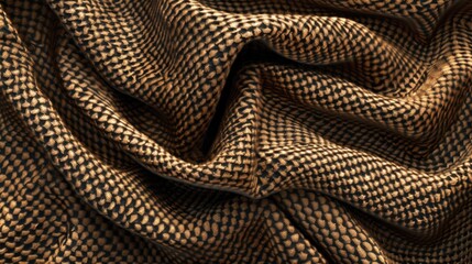 Poster - Textured brown woven fabric with intricate patterns, draped and folded, showcasing rich tones and depth in a seamless design for upholstery or fashion.