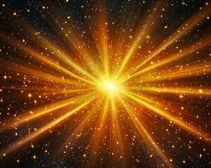 Fototapete - Golden Light Rays Burst Background Sparkling Starry Night Sky