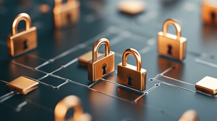 Poster - Secure Network Data Protection Gold Padlocks Cyber Security Concept