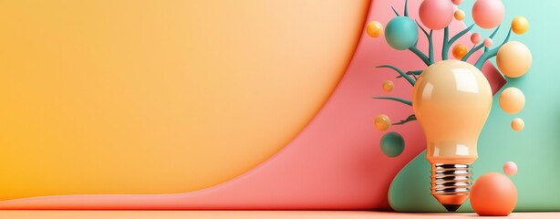 Leinwandbilder - Creative Idea Lightbulb Concept Pastel Colors Background Design
