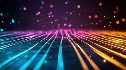 Poster - Abstract Colorful Light Trails Background Digital Art Neon Glowing Lines