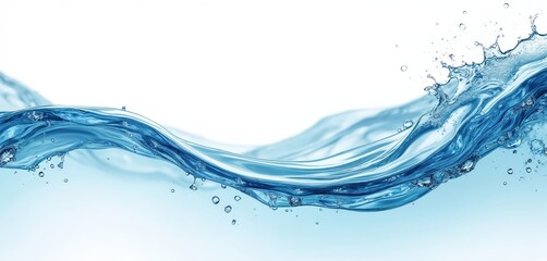 Fototapete - Graceful wave of clear blue water flows on transparent background. Splashes bubbles droplets ripples nature fresh drink liquid motion surface cool wet clean aqua.