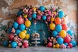 © Michael - Captivating Floral Backdrop with Colorful Balloons on a Weathered Wall