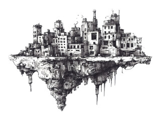 Wall Mural - Isolated Floating City Sketch