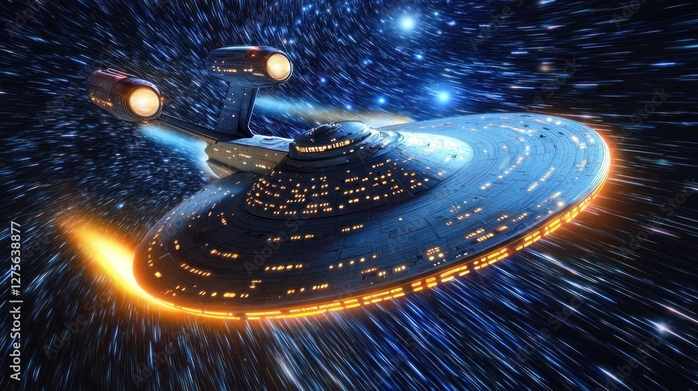Uss Enterprise Warp Speed Starship Flight Through Nebula Stock