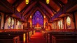 © Raena - Church interior, stained glass, wooden pews, peaceful atmosphere, religious place, photo use
