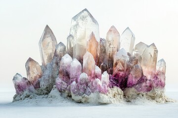 Poster - A stunning cluster of amethyst and quartz crystals, showcasing their intricate formations and vibrant hues.