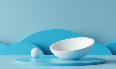 Aesthetic platform showing an open container. Blue background. Use display product