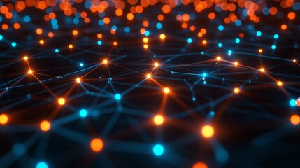 Wall Mural - luminous network of blue and orange connections on dark background