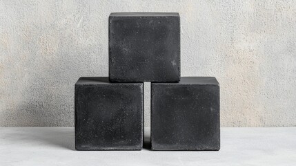 Poster - Three Black Cubes Arranged on a Minimalist Concrete Background