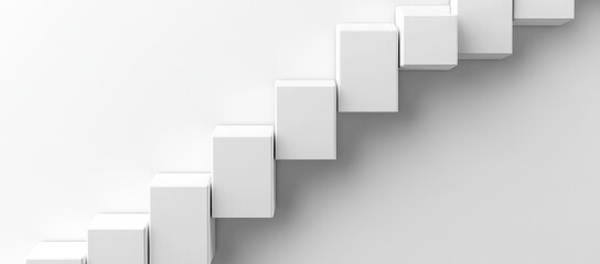 white cubes ascending staircase, minimalist background, growth concept