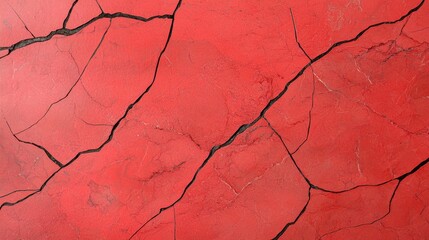 Poster - Red Cracked Surface with Unique Texture and Vibrant Colors