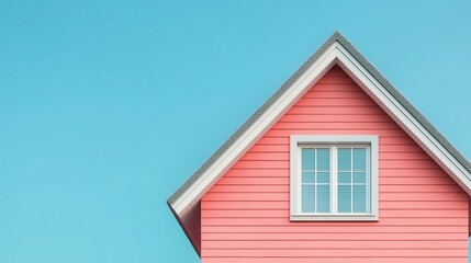 Canvas Print - Colorful House with Window and Roof Against Clear Blue Sky