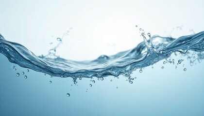 Fototapete - Clean blue water splash with bubbles, ripples. Liquid wave motion, freshness concept. Abstract aqua surface with droplets. Purity, health. Background with copyspace for text.