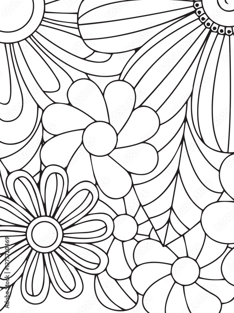 flower vector black and white coloring page for coloring book. doodles ...