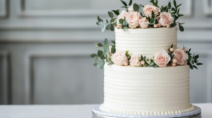 Sticker - Elegant Two-Tiered Cake with Fresh Flowers for Special Occasions