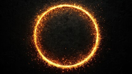 Canvas Print - Glowing Orange Sparkling Circle on Dark Background for Creative Projects