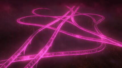 Aufkleber - Glowing pink highway interchange, futuristic city backdrop, digital art