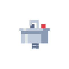 Wall Mural - Sink with faucet  pixel art icon, theme of hygiene, bathroom items, isolated vector illustration. Sticker design. Game assets 8-bit sprites. 