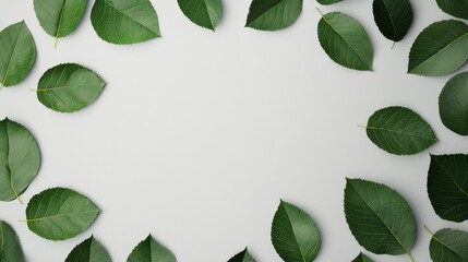 Poster - Green Leaves Arrangement on White Background for Creative Designs