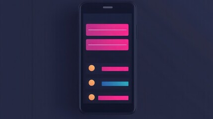 Customer experience interaction optimization concept. Mobile phone displaying vibrant UI elements on a dark background.