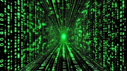 Aufkleber - Green digital code tunnel, data stream, futuristic background, tech concept