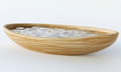 Wall Mural - A serene wooden bowl filled with calm water, reflecting light, set against a minimalist background