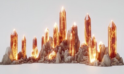 Wall Mural - A stunning arrangement of glowing orange crystals rising from a rocky base, showcasing natural beauty