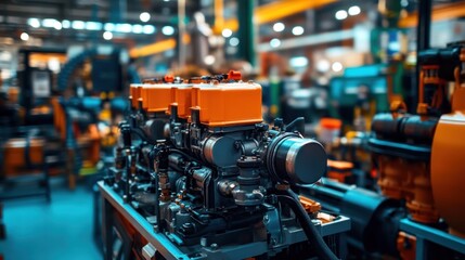 Poster - Industrial engines display, factory background