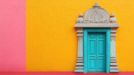 Sticker - Vibrant Colorful Wall with Intricate Doorway and Artistic Design