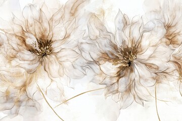 Wall Mural - Elegant Watercolor Flowers Artwork: Delicate Floral Aesthetic in Soft Hues