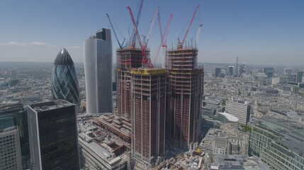 Poster - London skyscraper construction aerial view