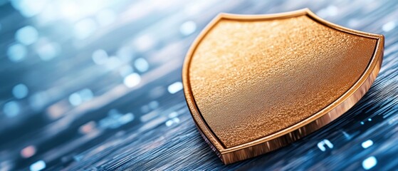 Poster - Secure Data Protection Gold Shield on Digital Background Cybersecurity Concept