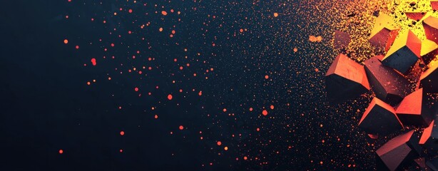 Aufkleber - Abstract Dark Background Orange and Black Geometric Shapes Exploding