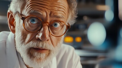 Poster - Senior Scientist with Glasses in a Lab Close up Portrait