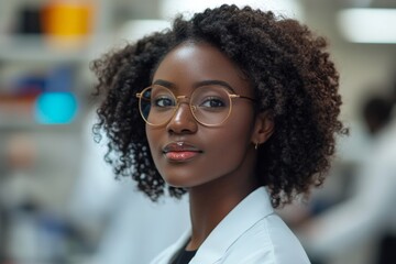 Fototapete - Young scientist in a laboratory setting smiles confidently while working on research and experiments