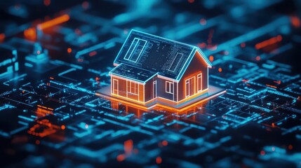Aufkleber - House on a circuit with electrical components and circuit board in the background
