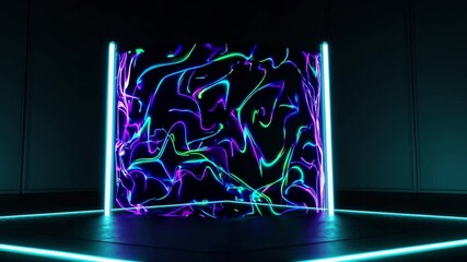 Wall Mural - vibrant neon light display with abstract patterns in a darkened space, creating an immersive and mes
