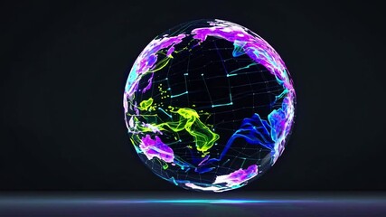 Wall Mural - abstract colorful orb floating in dark space with neon light trails, modern art visualization of dig