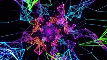 Wall Mural - vibrant abstract 3d visualization of neon geometric patterns and connecting lines representing digit