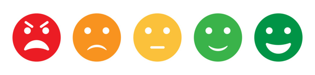 Fototapete - Feedback emoji icons, set of customer satisfaction emoticons expressions signs, sad to happy symbol, bad to good faces icon, satisfaction gauge emoji faces, unhappy smiley shapes, vector illustration.