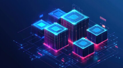 Aufkleber - Network data cubes glow, digital circuit background, technology concept