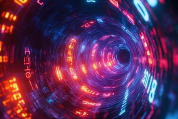 Wall Mural - vibrant digital binary tunnel with glowing numbers