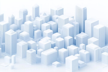 Aufkleber - Isometric viewpoint of a cubic metropolis in soft slate-blue tones, each structure outlined by