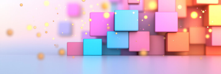 Aufkleber - Overlapping cubes of different scales fading into the distance, interspersed with flickering gold
