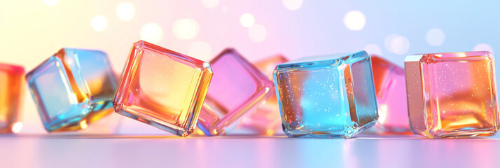 Poster - Glowing crystal-like cubes positioned in descending order, with bright lens flares and sparkling