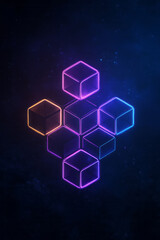 Aufkleber - Neon-outlined cubes interlocking in a honeycomb design, spotlighted against a velvety black
