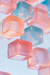 Poster - Liquid-metal effect on interlocked pink and teal cubes, each panel catching faint reflections of