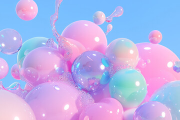 Aufkleber - Fantasy-inspired bubble cluster merging cotton-candy pink and shimmering azure tones with delicate