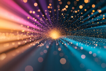 Aufkleber - Highlighted starburst pattern with radiant, prismatic halos blooming around each streaking particle,